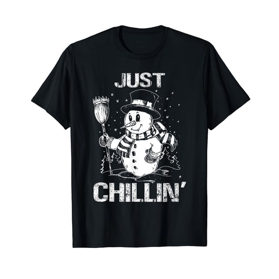 Merry Christmas Just Chillin Snowman Family Matching Pajama T-Shirt Black Tee