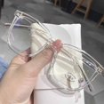 thumbnail image 2 of Large Square Frame Anti-Blue Light Glasses Fashion Retro Men Women Computer Gaming Eye Protection Classic Plain Glass Spectacles White, 2 of 6