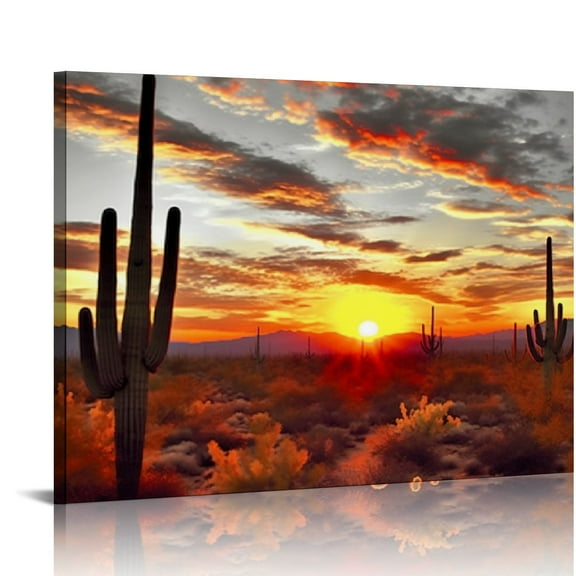 JEUXUS  Beautiful Sunset with Saguaros Landscape Canvas Wall Art Sonoran Desert Picture Gallery Wrapped Botanical Cactus in Arizona Artwork Print on Canvas for Home Office Decor