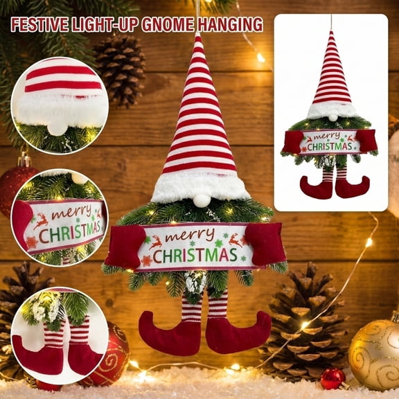 Christmas Ornament, Christmas Hanging Decor, Wall Hanging Decor, Holiday Decorations, 20X12 Inch Faceless Short Leg Christmas Wall Hanging Sign with Artificial Pine Foliage,