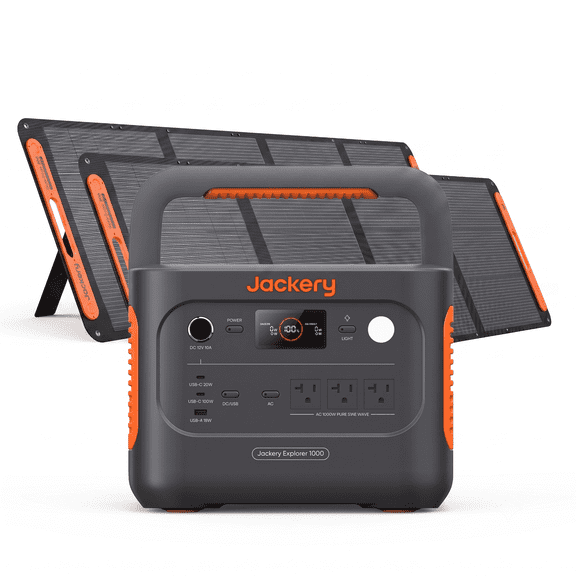 Jackery E1000AC 1060Wh Portable Power Station with 2 x 200W Solar Panels, 1500W Solar Kit for RV, Camping & Backup