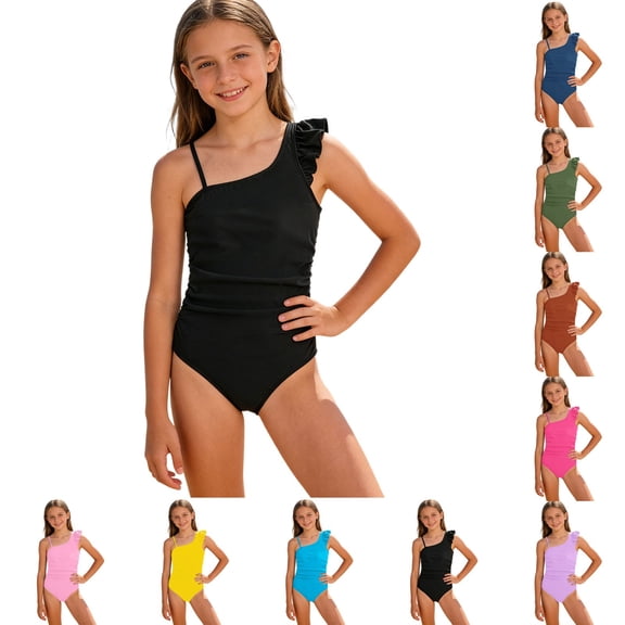 MuXiKeJi Clothes Girls Swimsuit One Piece Size 12-14 Cute Bow Tankini with Shorts Quick Dry & Stretchy Tropical Print Girls Bathing Suit Adjustable Straps Swimwear with Cover Up Beach Skirt