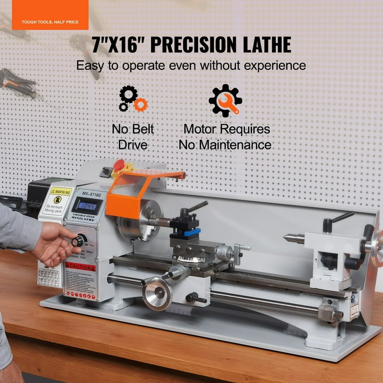 VEVOR Mini Metal Lathe 800W 7''x16'' 150-2500 RPM Power