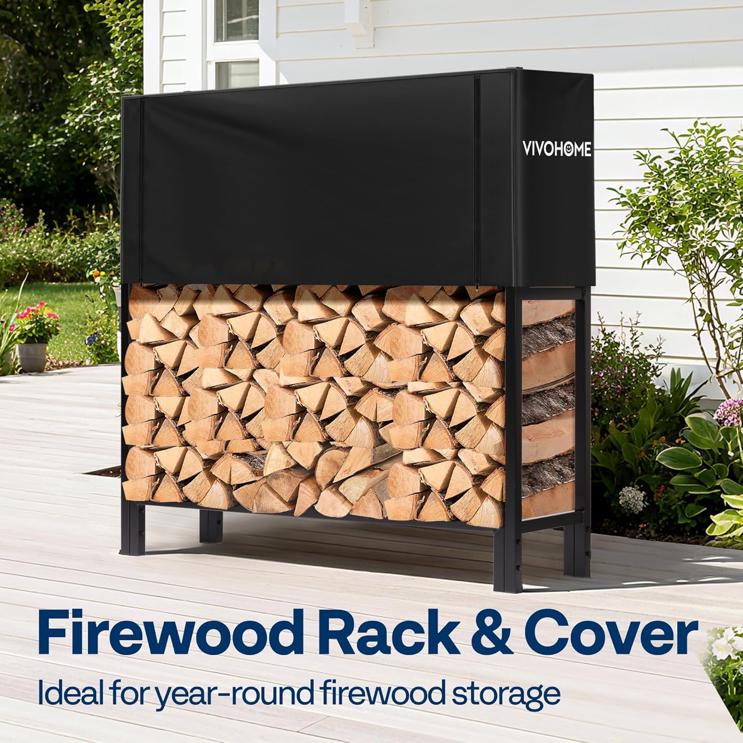 SPECSTAR Upgraded Heavy Duty 4 ft 1/4 Cord Firewood Rack Outdoor with Cover Combo Set, Thick Steel Log Holder Up to 2645 lb, Fire Wood Pile Storage Stand Organizer Black