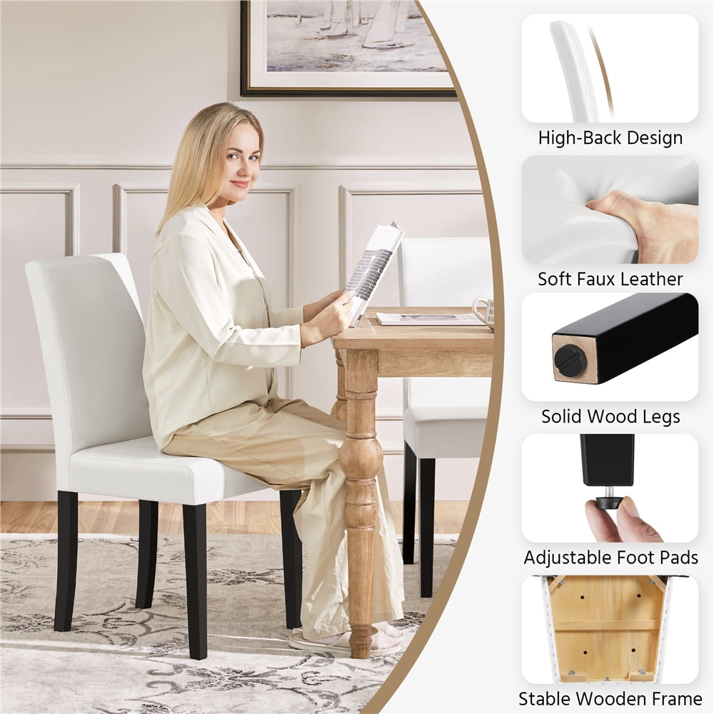 Yaheetech Faux Leather Dining Room Chairs with Rubberwood Legs, Set of 2, White