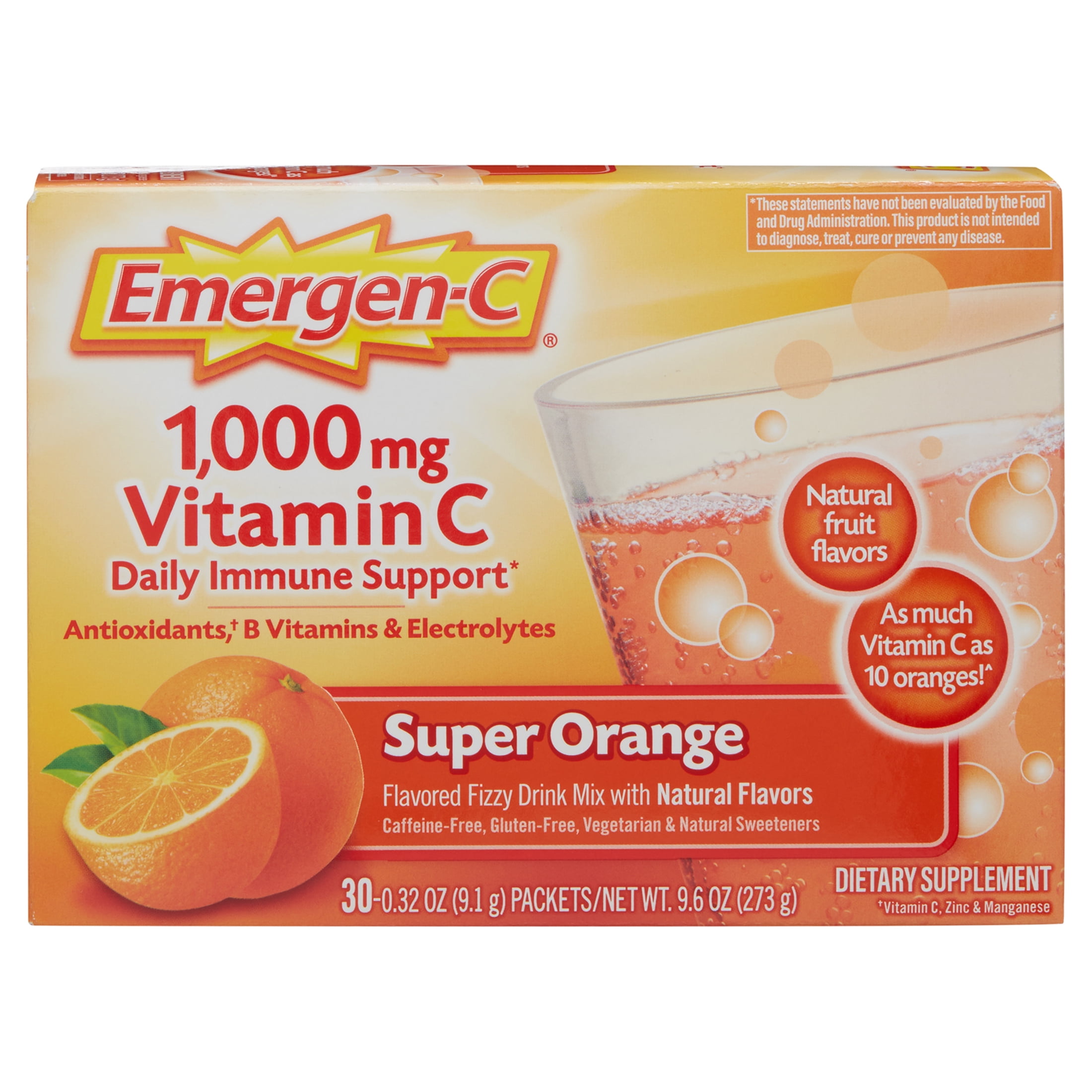 Emergen-C 1000Mg Vitamin C Powder for Immune Support Super Orange - 30 Ct