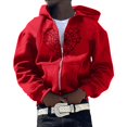 thumbnail image 2 of Zip Hoodie Men Spider Web Print Long Sleeve Relaxed Fit Hoodie with Pocekt Fall Winter Streetwear Men Hoodies, 2 of 3