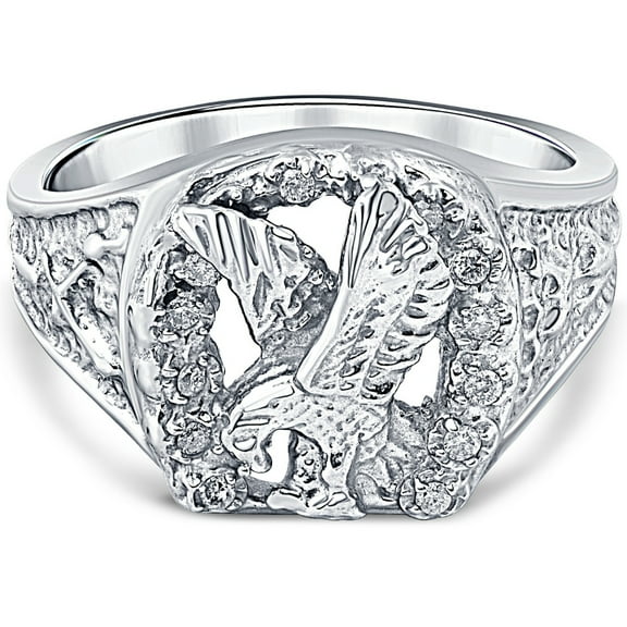 Pompeii Mens Diamond American Eagle Ring 10K White Gold (G/H,I2-I3)