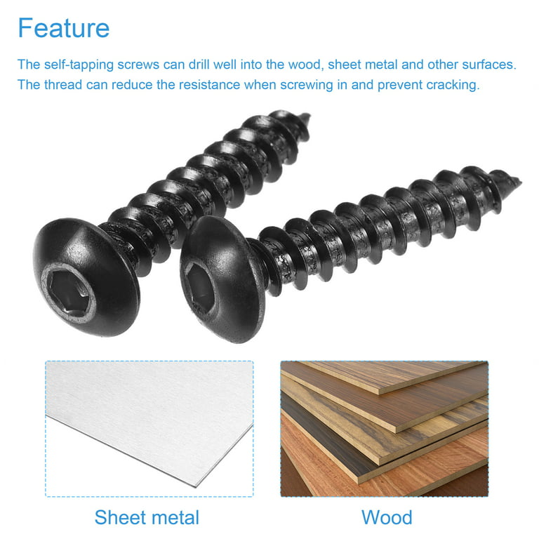 Uxcell M4 x 25mm Wood Screws Carbon Steel Black Oxide Black 100 Pack