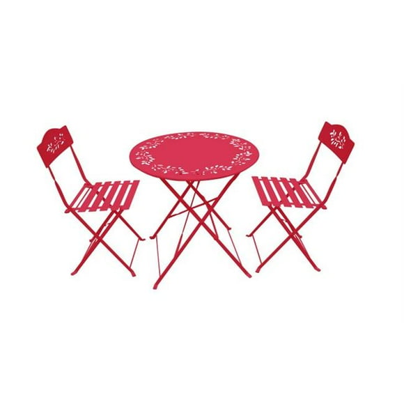 Benzara ALP-MSY100A-RD Ensemble Bistro en Métal avec Deux Chaises - Rouge