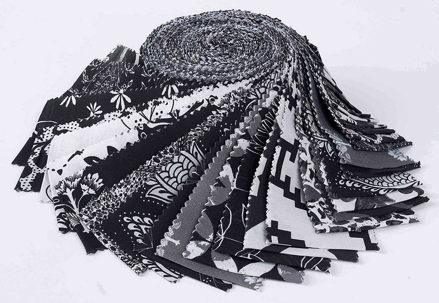 Soimoi 40Pcs Floral Artistic Print Cotton Precut Fabrics For Quilting Craft Strips 2.5x42inches Jelly Roll - Black