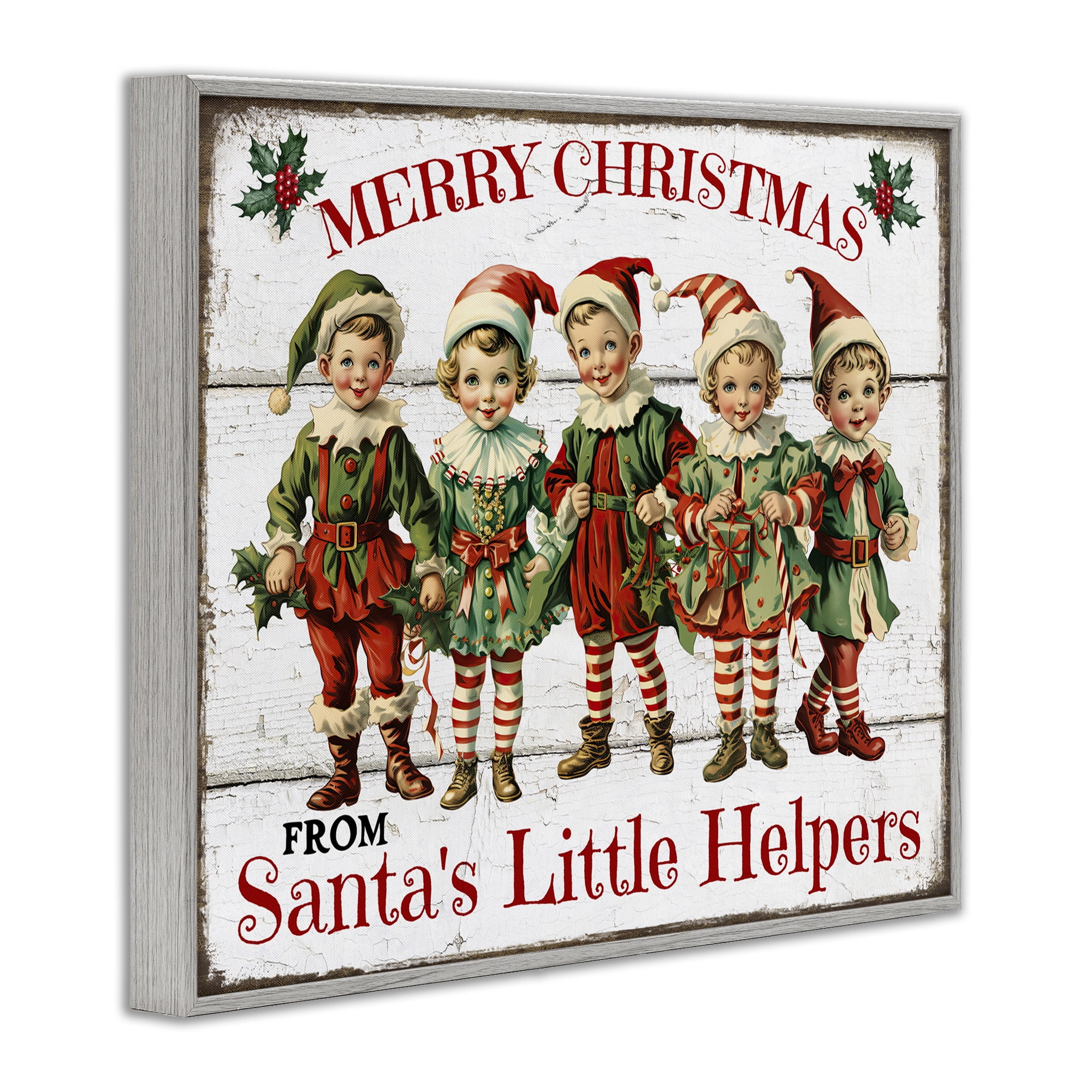Stupell Industries Santa's Helpers Elves Holiday Painting Gray Framed Art Prints Wall Art, 20 x 16