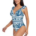 thumbnail image 3 of Yiaed Sea Underwater Jellyfish Print Women's Ruffled One Piece Swimsuit V Neck Swimwear Slimming Monokini for Woman-X-Large, 3 of 8