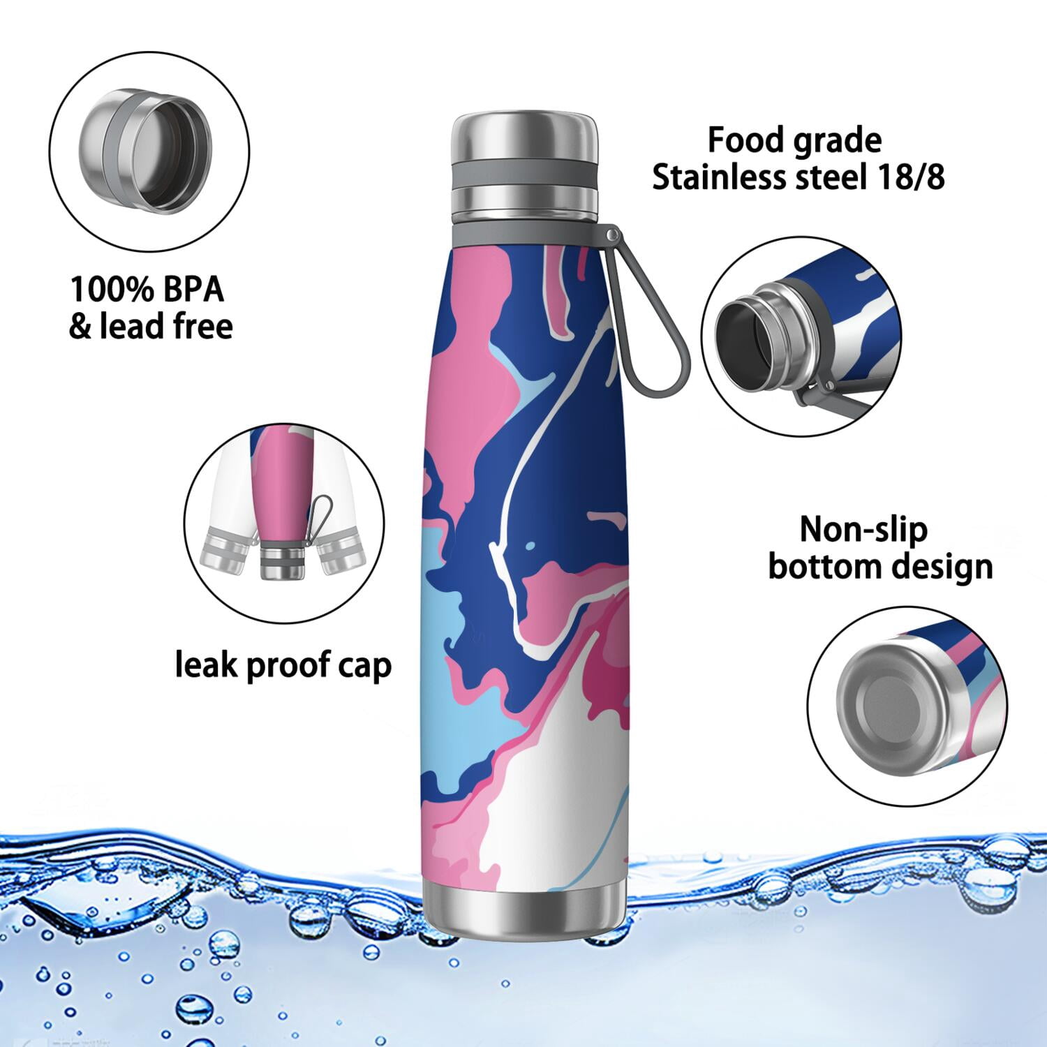 29oz Insulated Water Bottle with Tea Infuser, Stainless Steel Travel Mug, Liquid & Marble Print