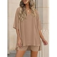 thumbnail image 4 of PRETTYGARDEN 2 Piece Sets for Women Summer Lounge Short Set Spring Matching Biker Shorts V Neck Oversized Shirt Clothing, 4 of 10