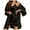 Black, variant on Women's 2 Piece Pajama Robe Sets V Neck Nightgown 3/4 Sleeve Bathrobe Loungewear Sleepwear