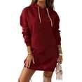 thumbnail image 3 of Cilcicy Women Plush Solid Casual Sports Hooded Sweatshirt Short Length Dress, 3 of 4