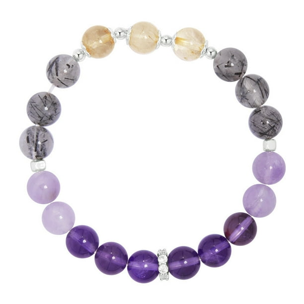 Pulsera de plata de ley S925 con amatista y cuarzo rutilado negro