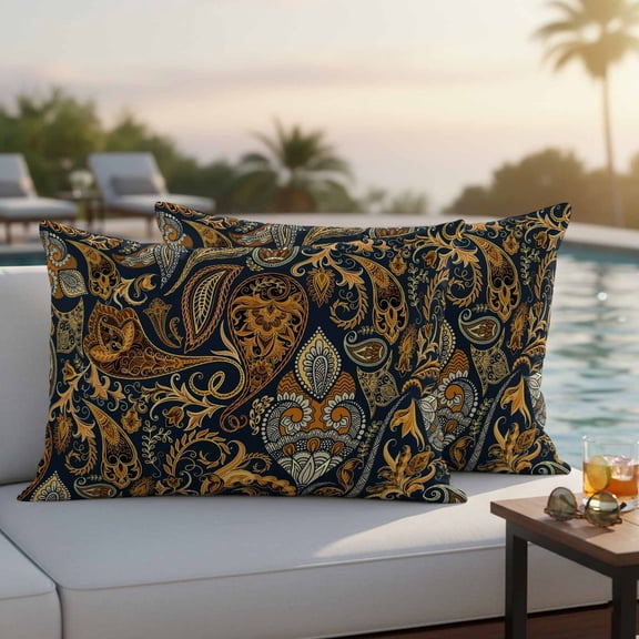 Boho Floral Outdoor Pillow Covers 20x12 Inch Lumbar Pillow Covers Set of 2 Waterproof Decorative Throw Pillow Cases Vintage Botanical Paisley Flower Cushion Covers for Patio Furniture Garden Couch