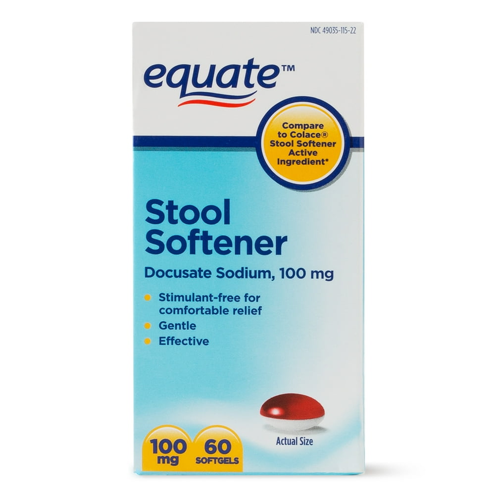 Equate Stool Softener Docusate Sodium Softgels, 100 mg, 60 Ct Walmart
