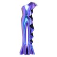 thumbnail image 4 of SiiRoh Girls 70s Disco Jumpsuit Shiny Metallic Ruffled Dance Outfits Sequins Bell Bottom Pants Dancewear Blue 10, 4 of 6