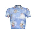 thumbnail image 4 of Aunavey Women's Short Sleeve Mock Neck See Through Crop Top Angel Print Sheer Mesh T-shirt, 4 of 6
