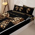 thumbnail image 3 of Homewish Leopard Print Bow Zipper Twin Comforter Sets with Fitted Sheet and 2 Pillowcases For Girls Kids,Brown Cheetah Pattern Zipper Bedding Set For Women,Black Reversible,4-Piece, 3 of 7