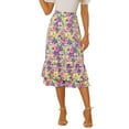 thumbnail image 1 of Faldas de gasa para mujer Inspire Chic, con cintura elástica, volantes, en capas, florales y fluidas, midi, en púrpura y amarillo-floral, 1 of 6