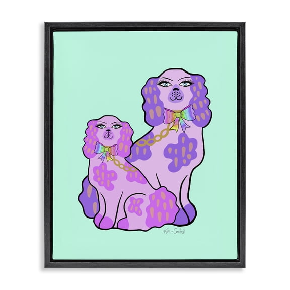 Stupell Industries Eclectic Funky Glam Dogs on Turquoise Black Floating Frame Canvas Art, 17 x 21, by Katie Conley