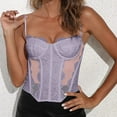 thumbnail image 3 of Womens Overbust Lace Corsets Sheer Spaghetti Strap Bones Corset Tops Sexy Going Out Bustier Body Shaper Light Purple, S, 3 of 4