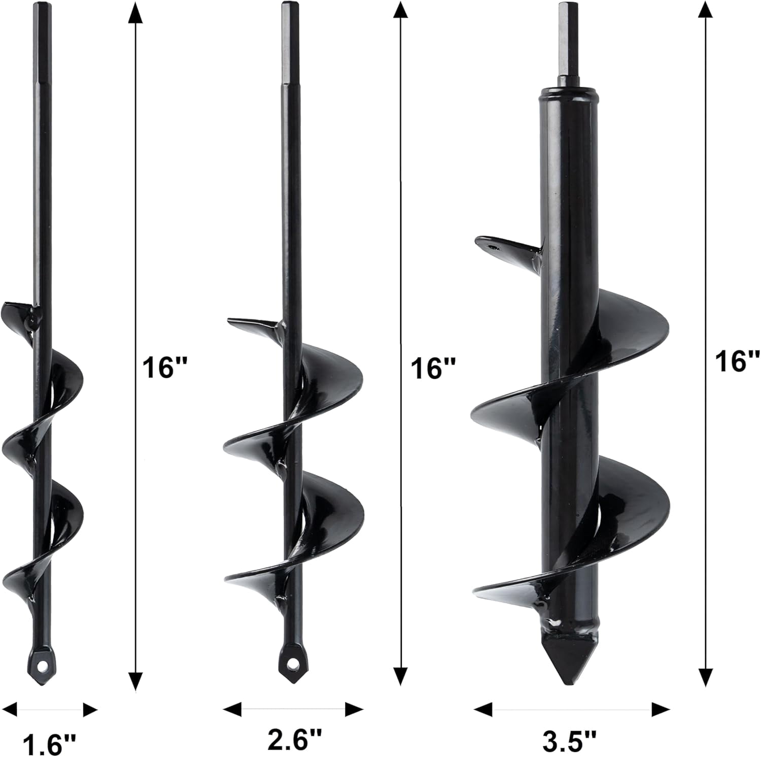 VASGOR Set 3 (1.6x16", 2.6x16", 3.5x16") Auger Drill Bit for Planting - Easy Planter Garden Auger - Bulb & Bedding Plant Augers - Posthole Digger for 3/8” Hex Drive Drill