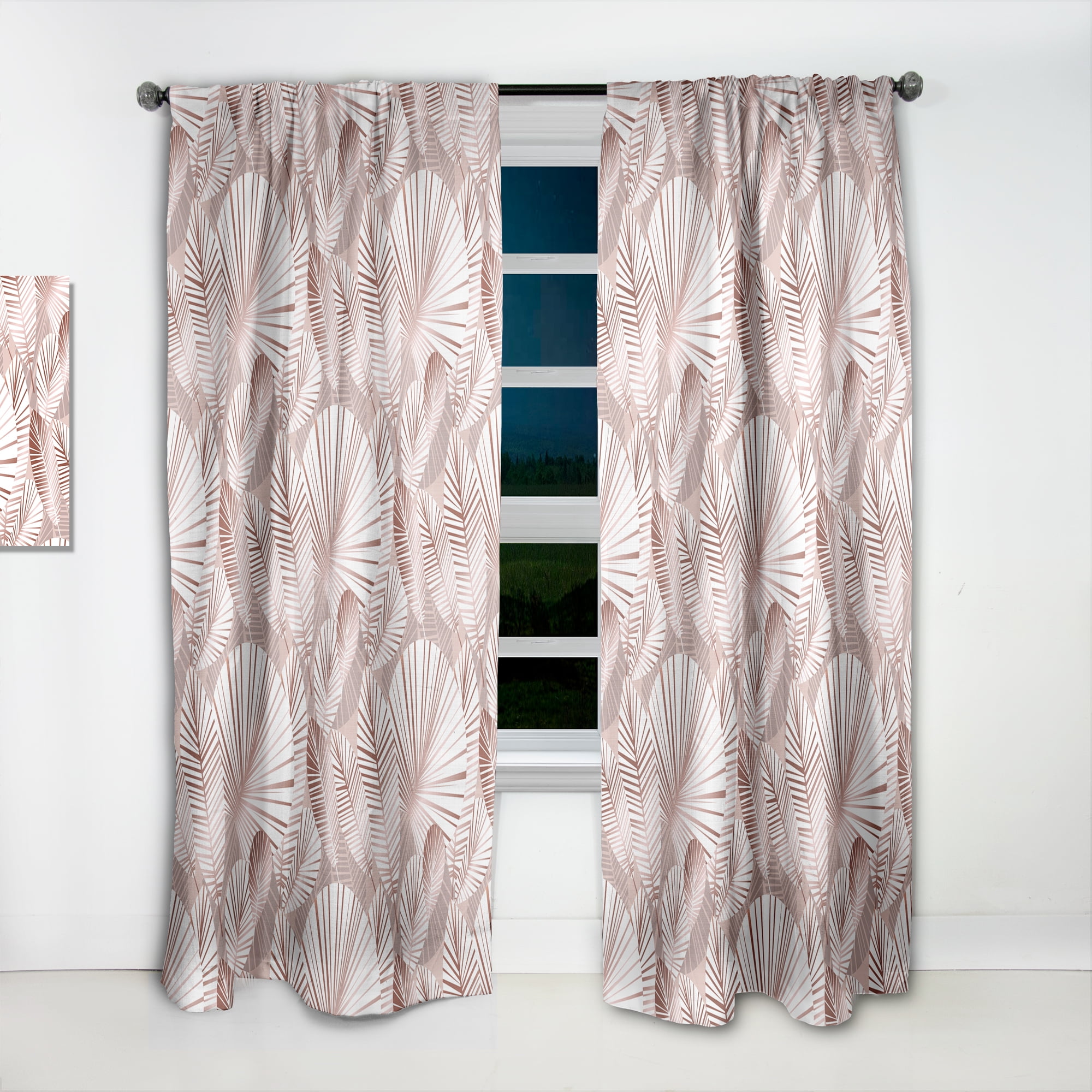 Designart 'Golden Tropical Leaves Pattern IV' Mid-Century Modern Curtain Panel