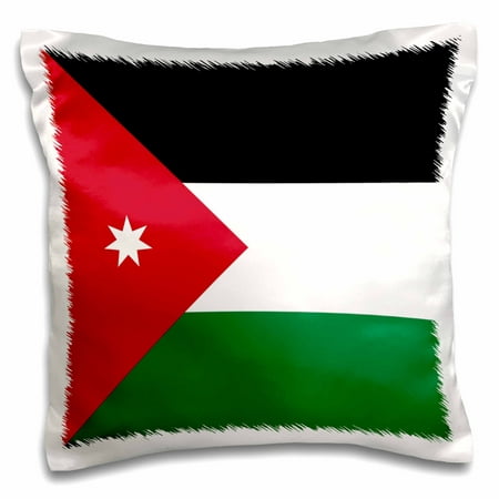 3dRose Flag of Jordan - Jordanian red black white green with white star - Arabic country - Arab world - Pillow Case, 16 by 16-inch