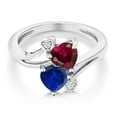 thumbnail image 2 of Gem Stone King 10K White Gold Blue Created Sapphire and Red Created Ruby Ring for Women (1.79 Cttw, Heart Shape 6MM, Size 6), 2 of 3