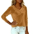 thumbnail image 5 of Hearthz Women's Velvet Cowl Neck Tops Dressy Long Sleeve Shirts Evening Elegant Tunic Blouses Holiday Party Clothes Gold XXL, 5 of 7