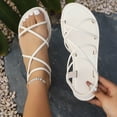 thumbnail image 4 of Gealkoca Women's Strappy Flat Sandals Dressy Solid Color Open Toe Ankle Strap Summer Beach Vacation Shoes Women's Criss Cross Strappy Sandals, 4 of 9