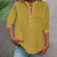 thumbnail image 2 of DDAPJ pyju Women Summer Beach Linen Henley Shirts 3/4 Sleeve Button V Neck Tunic Blouses 2025 Trendy Casual Loose Dressy Tops Yellow L, 2 of 8