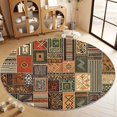 thumbnail image 4 of Round Rug 5' x 5' for Living Room Entryway, Traditional Geometric Patchwork Stripes Washable Circle Rugs, Vintage Style Printed Non Slip Round Carpet, Circle Dining Room Floor Carpets for Bedroom, 4 of 7