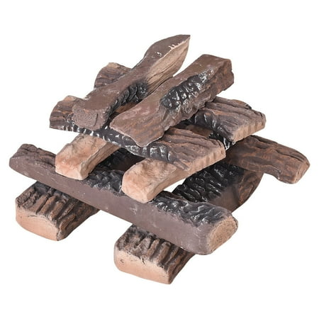 Costway 10pcs Ceramic Wood Logs Gas Fireplace Imitation Wood
