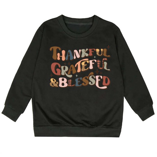 TZEWGL Mignon Imprimé Alphabet Col Rond Manches Longues Anti-Transpiration pour Enfants Taille 13-14T