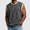 thumbnail image 2 of Jinhomg Men's Waffle T-Shirt Half Zip Sleeveless Tank Tops Color Block Traditional Vintage Shirts Outdoor Fashion Faux Two-Piece Tanks with Zipper Pocket Dark Gray,XL, 2 of 7