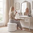 thumbnail image 6 of Zesthouse 19.5" Wide Round Storage Ottoman, Velvet Tufted Ottoman Footstool for Living Room Bedroom, White, 6 of 10