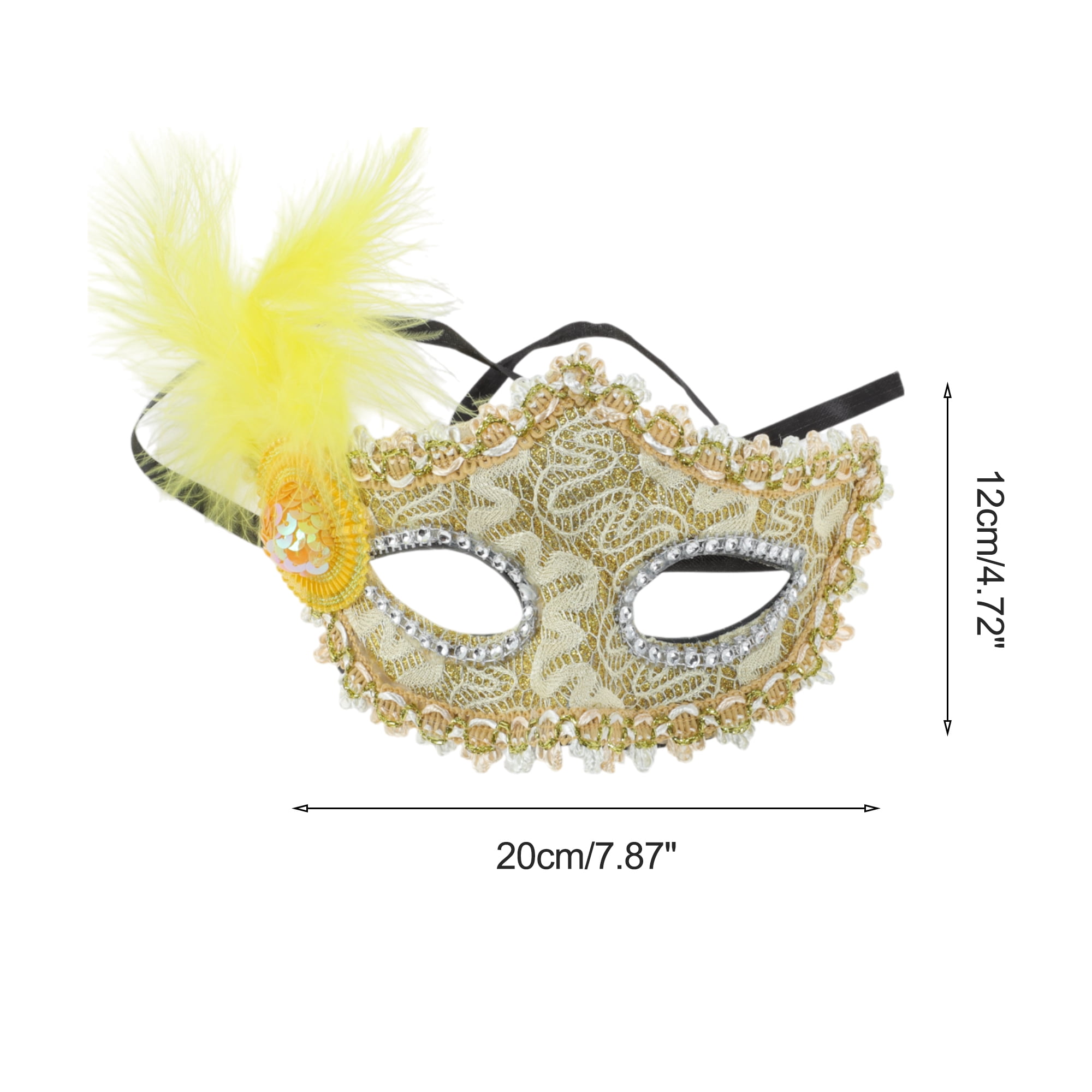 Unique Bargains Elegant Princess Feather Half Face Party Mask 1 Pcs Yellow