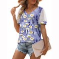 thumbnail image 2 of Gibobby Camisas mexicanas con cuello en V para mujer Camiseta manga corta con cuello en V y manga corta con estampado floral para mujer(Morado,M), 2 of 4