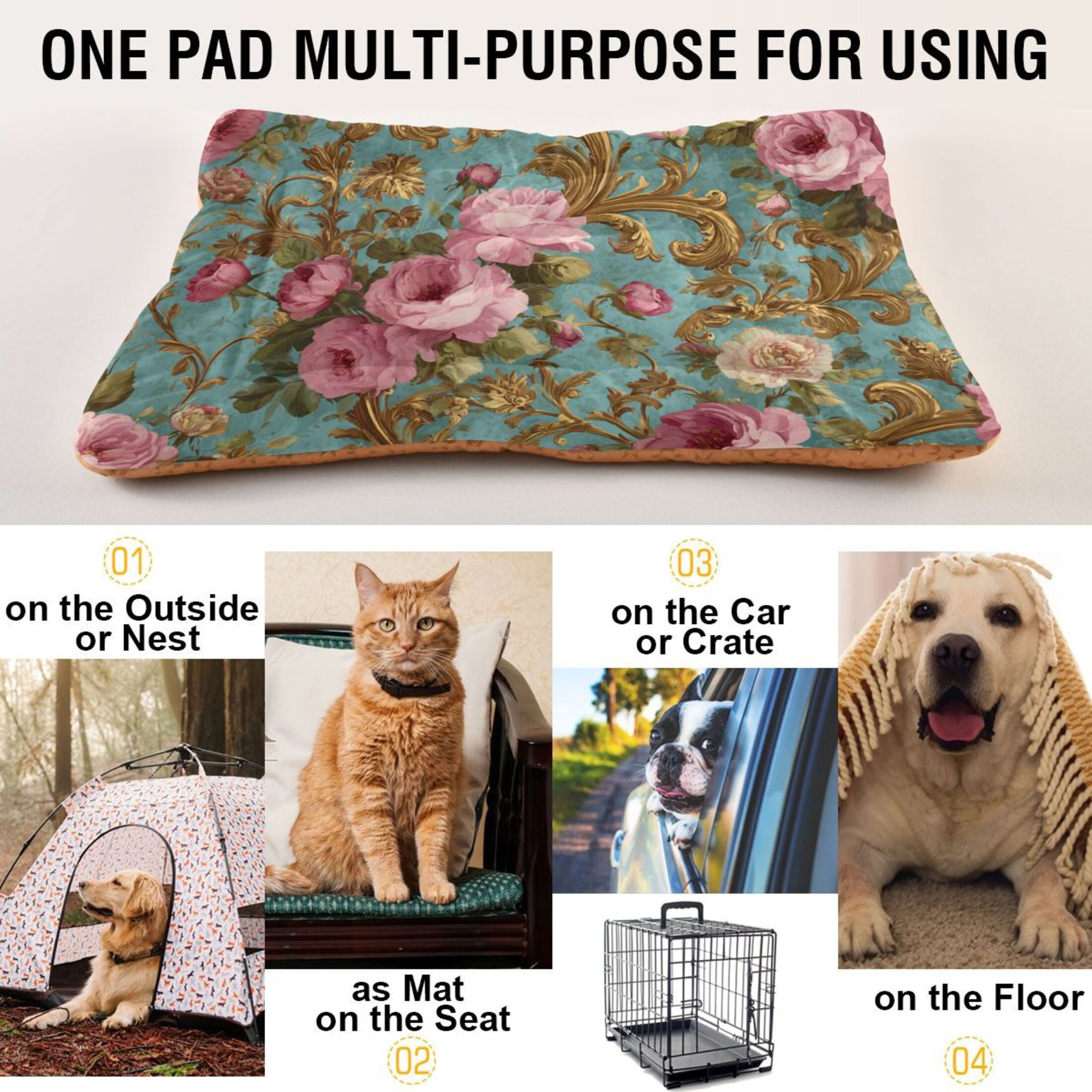 Cozy Mat Pet Bed Indoor Outdoor Warm Soft For Cat Dog Puppy(S/M) Print Of Rococo-style