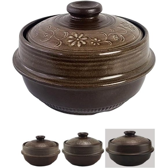 BALWOO Korean Pot Mud Earthenware Ttukbaegi, Natural Mud Glaze Ceramic Clay Cooking Pot Casserole, Heat Resistant Ceramic Earthen Pot, Zero-Crack Stone Bowl Stockpot Soup Cookware, Pottery Bowl