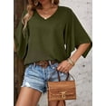 thumbnail image 6 of Womens Summer Tops Dressy Casual Shirts 3/4 Sleeve V Neck Work Blouse Business Casual Shirts Green S, 6 of 7
