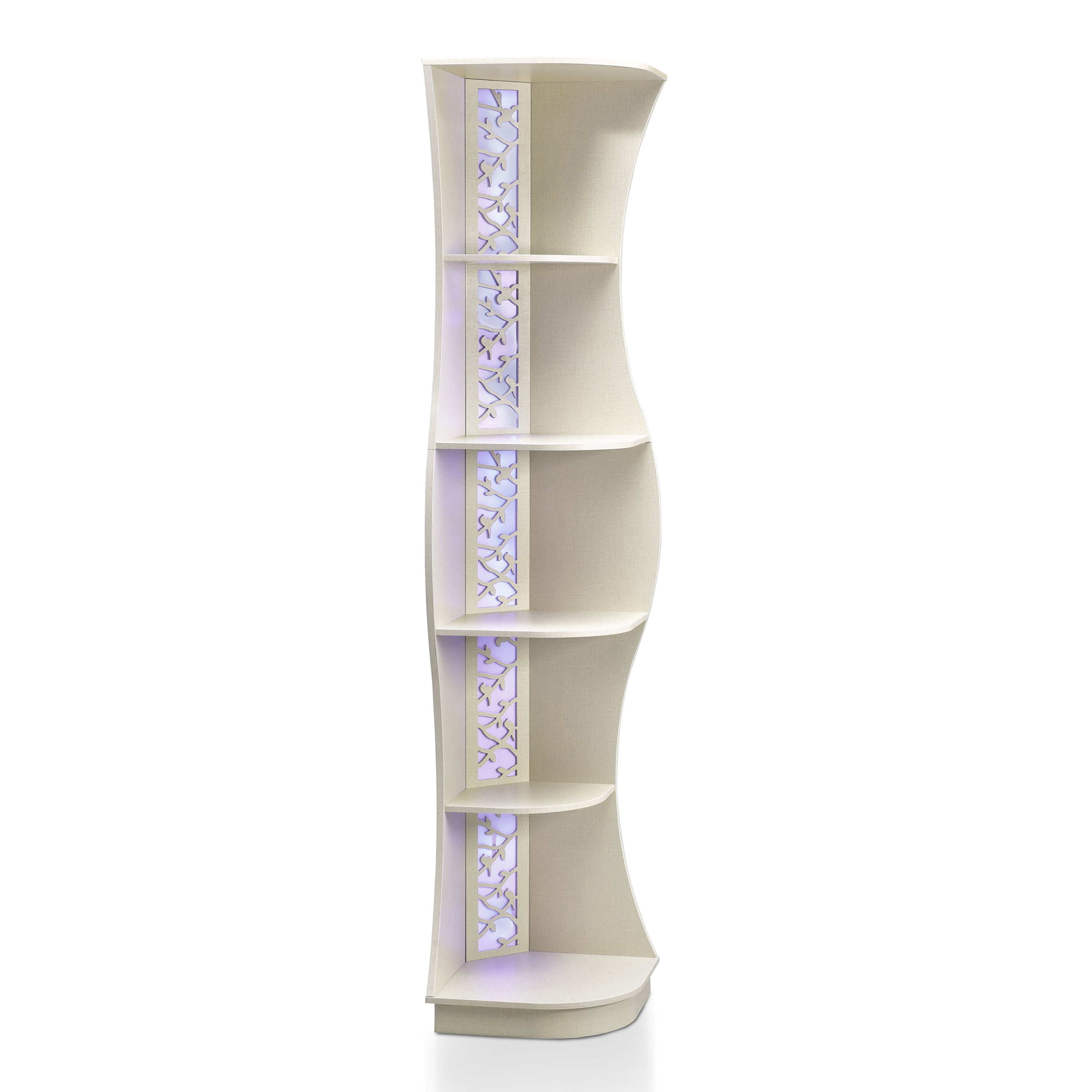 Furniture of America Wilton Adult Contemporary 5-Shelf Corner Bookcase with LED Light, Cream