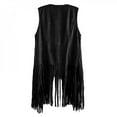 thumbnail image 2 of Women Fringe Vest Leather Vintage Winter Western Country Cowgirl Vest Cardigan Waistcoat Gilet Long, 2 of 5