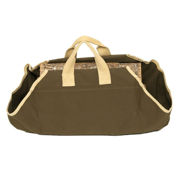 Achla Designs Minuteman International Canvas Log Carrier w/Handles, 35 Inch Long, Sage with Ivory Trim